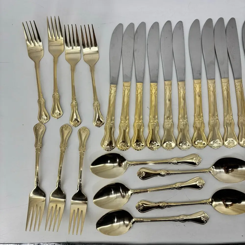 Alco Flatware Gold Tone Hollywood Regency Spoons Forks Knifes 49 Pcs